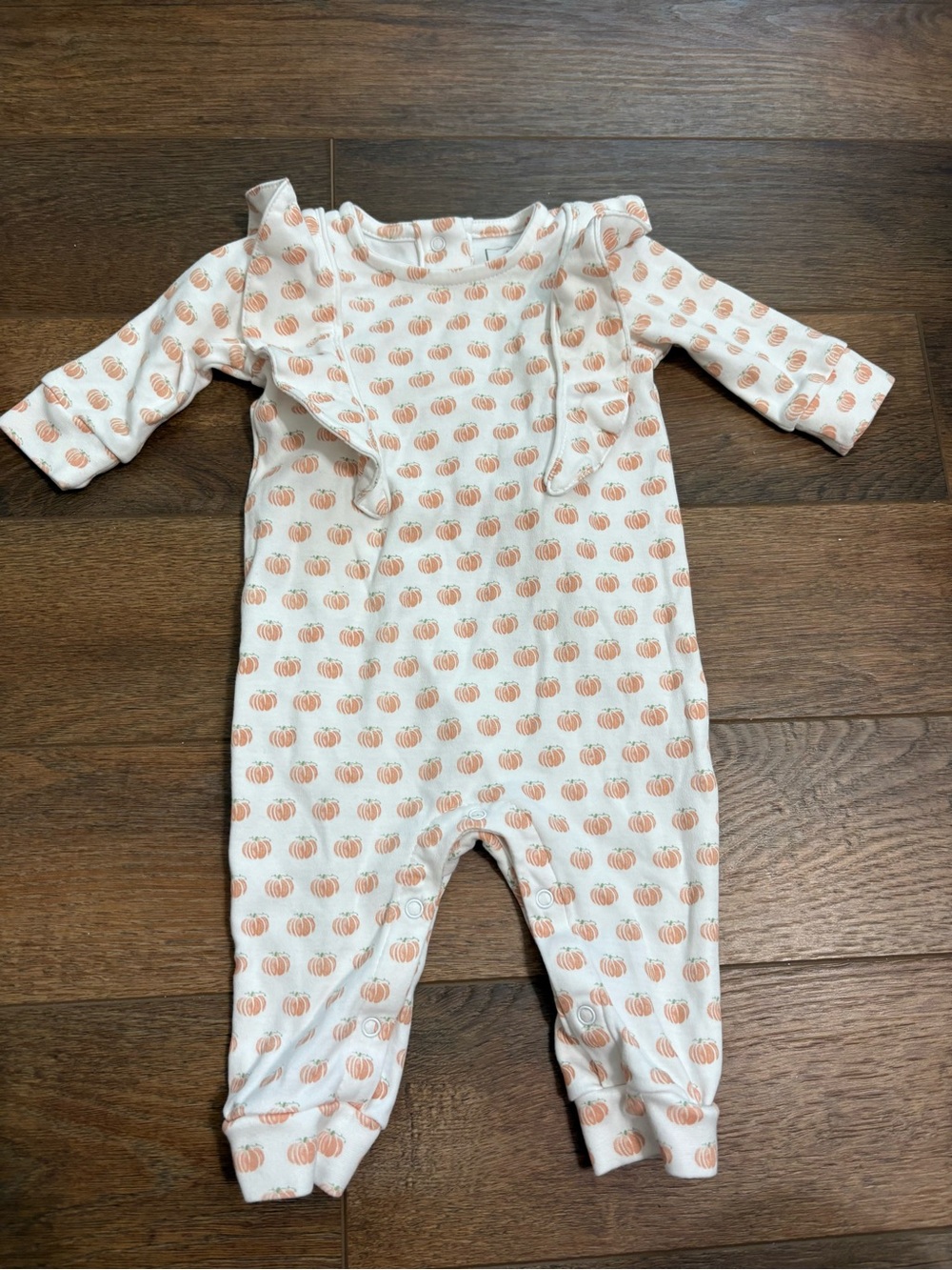 Lila and Hayes Baby Girl 0-3M Pumpkin Ruffle Romper Fall Thanksgiving